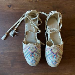 Ankle tie embroidered espadrilles size 7